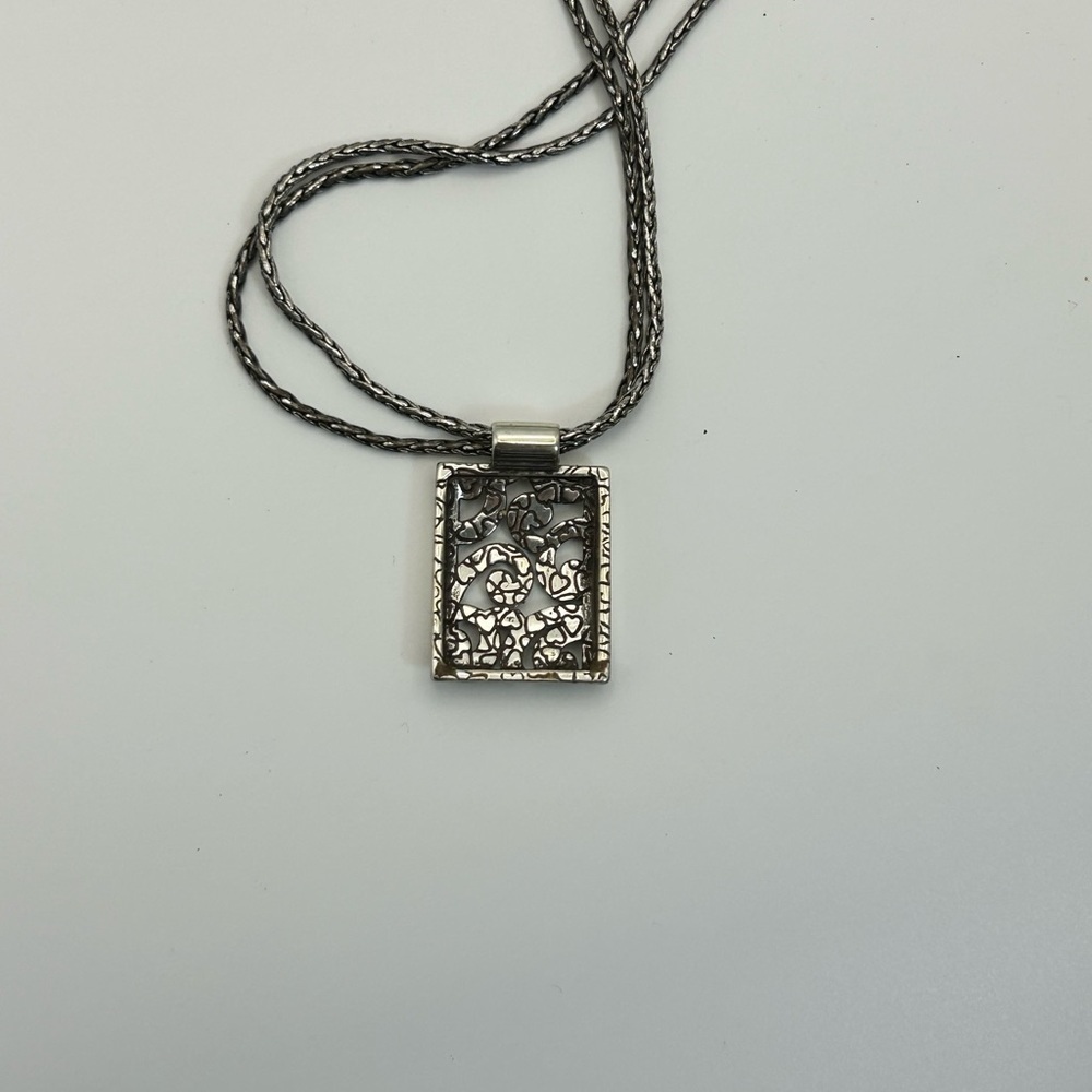 Brighton Deco Lace Pendant Necklace 17" Silver Plated Double Chain READ - Picture 10 of 11
